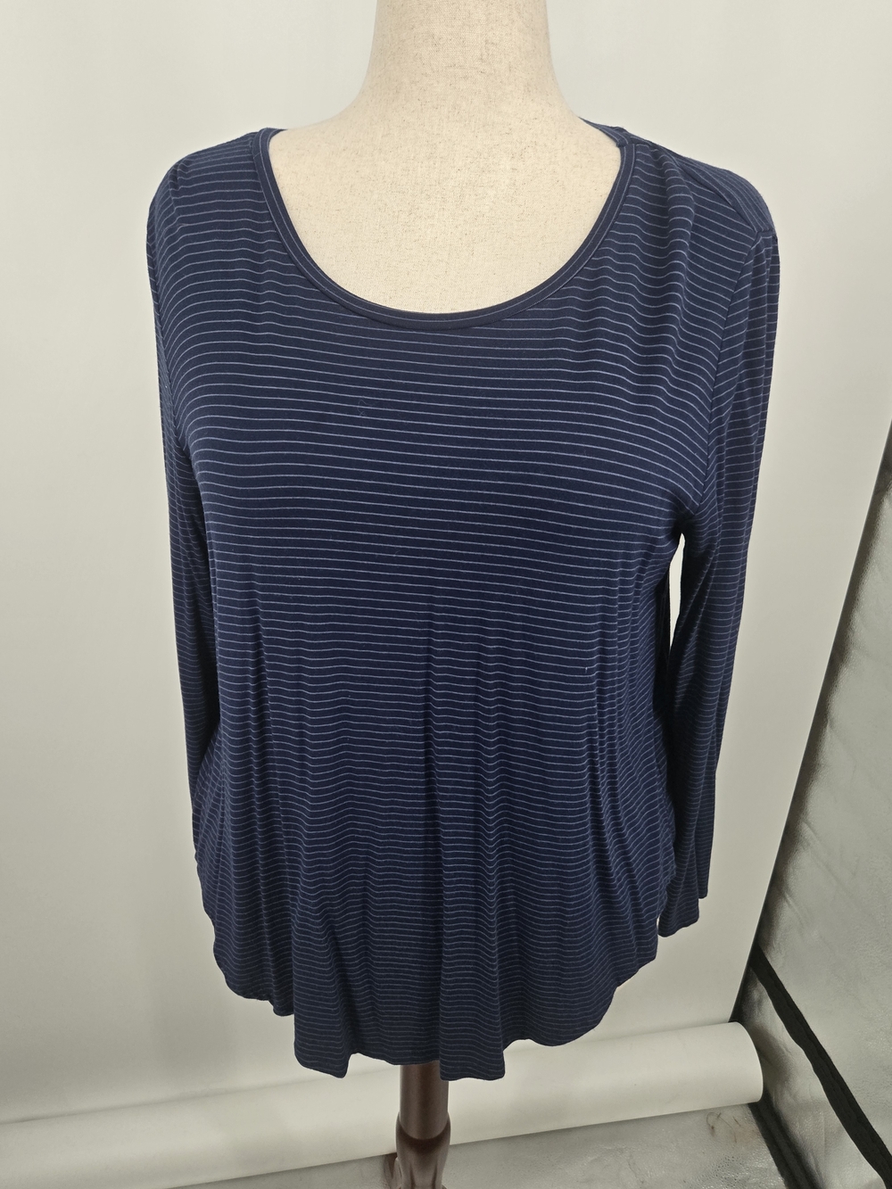 Market & Spruce Navy Striped Long Sleeve Scoop Neck Top XL (7005)
